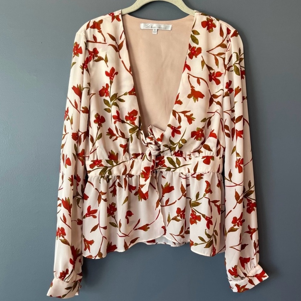 Lovers + Friends Floral Blouse - Cream and Red